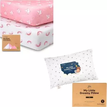Kea Babies, 2 комплекта бамбуковых вискозных простыней для кроватки для мальчиков, девочек и мини-подушка для малышей с наволочкой — 2 комплекта простыней для кроватки из джерси, мини-подушка My Little Dreamy 9x13 KeaBabies