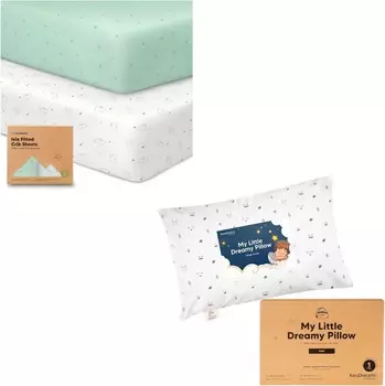 Kea Babies, 2 комплекта бамбуковых вискозных простыней для кроватки для мальчиков, девочек и мини-подушка для малышей с наволочкой — 2 комплекта простыней для кроватки из джерси, мини-подушка My Little Dreamy 9x13 KeaBabies