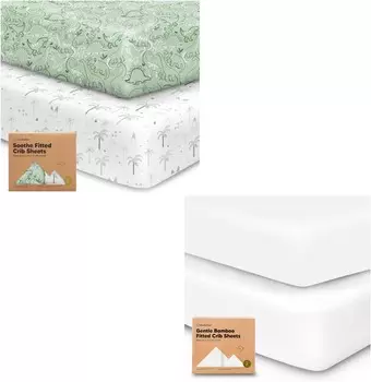 Kea Babies 2 комплекта органических простыней для кроватки для мальчиков и девочек и 2 комплекта простыней для кроватки из бамбуковой вискозы для мальчиков и девочек - Простыня для кроватки из джерси KeaBabies