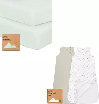 Kea Babies 2 комплекта простыней для детской кроватки из бамбука и вискозы и 2 комплекта органических спальных мешков, органические простыни для детской кроватки из 100% хлопка для малышей, переносное одеяло для детского спального мешка KeaBabie...