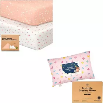 Kea Babies, 2 мини-простыня для кроватки и мини-подушка для малышей с наволочкой — комплект простыней Pack and Play — мини-подушка My Little Dreamy 9x13 — органическая простыня для детской кроватки для матраса Pack and Play KeaBabies