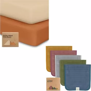 Kea Babies 2 упаковки органических простыней для кроватки для мальчиков и девочек и 5 упаковок муслиновых салфеток для отрыжки для мальчиков и девочек KeaBabies