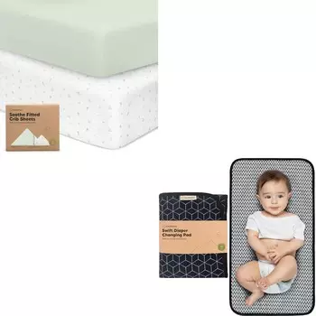 Kea Babies, 2 упаковки органических простыней для кроватки и портативный коврик для пеленания — мягкие и дышащие простыни для кроватки для мальчиков и девочек — водонепроницаемый складной коврик для пеленания ребенка KeaBabies