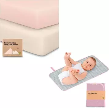 Kea Бамбуковые вискозные простыни для кроватки для мальчиков и девочек и портативный коврик для пеленания подгузников — 2 упаковки простыней для кроватки из трикотажа KeaBabies