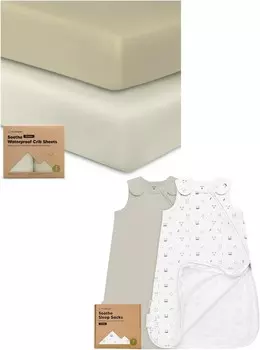 Kea Bbaies 2 водонепроницаемых простыня для кроватки и 2 спальных мешка, 100 % хлопок — хлопок 52X28, нейтральные защитные простыни для кроватки — носимое одеяло Детский спальный мешок, пеленальный мешок KeaBabies