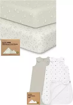 Kea Bbaies 2 водонепроницаемых простыня для кроватки и 2 спальных мешка, 100 % хлопок — хлопок 52X28, нейтральные защитные простыни для кроватки — носимое одеяло Детский спальный мешок, пеленальный мешок KeaBabies