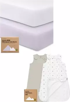 Kea Bbaies 2 водонепроницаемых простыня для кроватки и 2 спальных мешка, 100 % хлопок — хлопок 52X28, нейтральные защитные простыни для кроватки — носимое одеяло Детский спальный мешок, пеленальный мешок KeaBabies