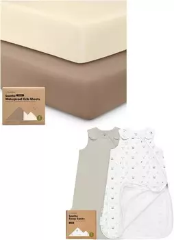 Kea Bbaies 2 водонепроницаемых простыня для кроватки и 2 спальных мешка, 100 % хлопок — хлопок 52X28, нейтральные защитные простыни для кроватки — носимое одеяло Детский спальный мешок, пеленальный мешок KeaBabies