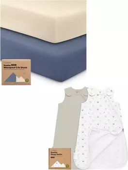 Kea Bbaies 2 водонепроницаемых простыня для кроватки и 2 спальных мешка, 100 % хлопок — хлопок 52X28, нейтральные защитные простыни для кроватки — носимое одеяло Детский спальный мешок, пеленальный мешок KeaBabies