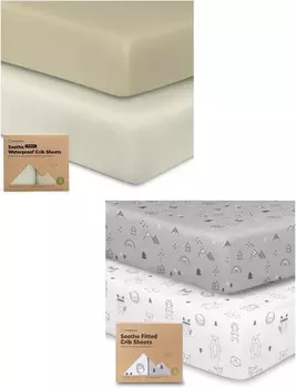 Kea Bbaies 2 водонепроницаемых простыня для кроватки и 2 упаковки простыней для кроватки — хлопок 52X28, нейтральные защитные простыни для кроватки — мягкие и дышащие простыни для кроватки для мальчиков и девочек KeaBabies