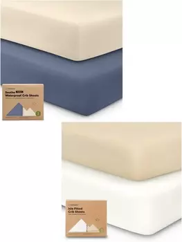 Kea Bbaies Комплект из 2 водонепроницаемых простыней для кроватки и 2 комплекта простыней для детской кроватки для мальчиков и девочек — хлопок 52X28 KeaBabies