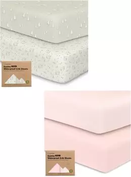 Kea Bbaies Комплект из 2 водонепроницаемых простыней для кроватки для девочек и мальчиков — хлопок 52X28 Простыни на подкладке для детской кроватки нейтрального цвета KeaBabies
