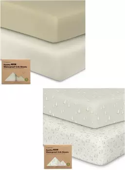 Kea Bbaies Комплект из 2 водонепроницаемых простыней для кроватки для девочек и мальчиков — хлопок 52X28 Простыни на подкладке для детской кроватки нейтрального цвета KeaBabies