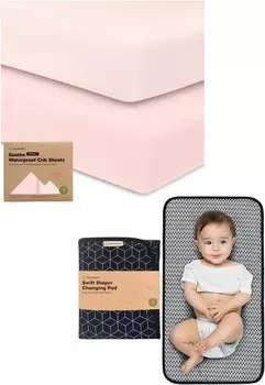 Kea Bbaies Комплект из 2 водонепроницаемых простыней для кроватки и переносной пеленальной пеленки — хлопковые 52X28 нейтральных защитных простыней для кроватки — водонепроницаемый складной коврик для пеленания ребенка KeaBabies