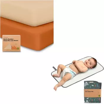 Kea Комплект из 2 мини-простыней для детской кроватки Kea и портативный коврик для пеленания подгузников — простыни Pack and Play KeaBabies