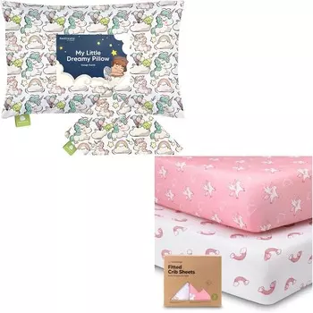 Kea Комплект наволочек для малышей и простыней для детской кроватки — наволочка из 100 % натурального хлопка (Unicorn Dreams) — набор из 2 мягких и дышащих простыней для кроватки (Dreamland) KeaBabies, White