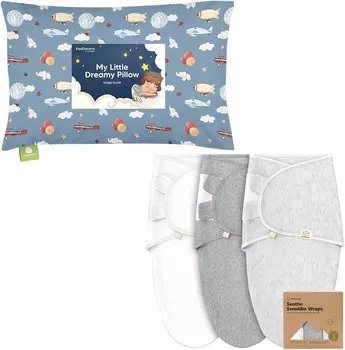 Kea Подушка для малышей с наволочкой и 3 пакетами органических детских пеленальных мешков — 13x18 Подушка My Little Dreamy — Пеленальный мешок для новорожденных — Эргономичные пеленальные мешки для детей 0–3 месяцев KeaBabies