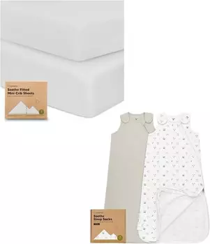 Keababies, 2 комплекта мини-простыней для детской кроватки, хлопчатобумажные простыни и игровые простыни, а также 2 комплекта спальных мешков, 100 % хлопок — простыни для детской кроватки Playard — носимое одеяло, детский спальный мешок