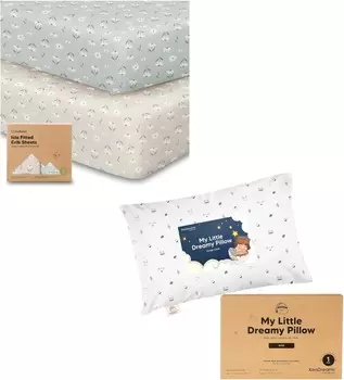 Keababies, 2 упаковки бамбуковых вискозных простыней для кроватки и мини-подушка для малышей с наволочкой 9X13 — органические простыни для детской кроватки на подкладке для малышей — мягкие подушки для сна из органического хлопка для малышей