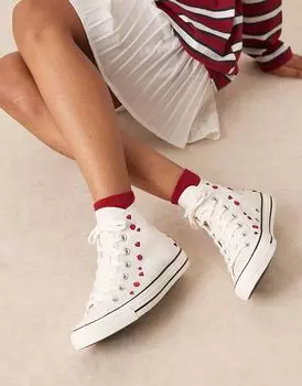 Кеды Converse Hearts Chuck Taylor All Star Hi белого цвета с вышитыми розами