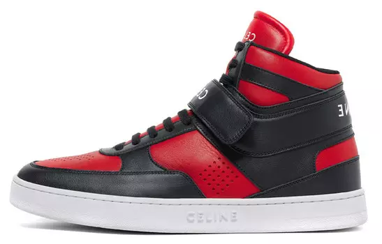Кеды кожаные высокие Celine, красный / черный