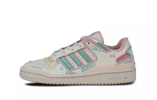 Кеды, скейтборд обувь FORUM унисекс низкий верх бежевый/розовый/зеленый Adidas Originals