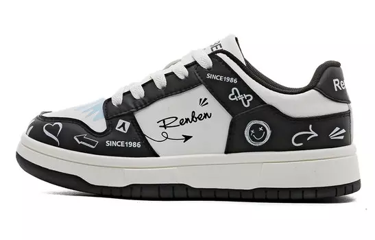 Кеды, скейтборд обувь женская низкая белый/черный/синий Renben