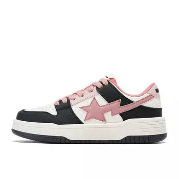 Кеды, скейтборд обувь женская низкая белый/черный/розовый Warrior