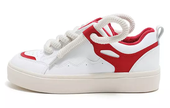 Кеды, скейтборд обувь женская низкая белый/красный Huanqiu
