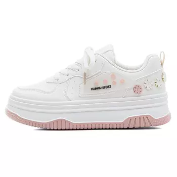 Кеды, скейтборд обувь женская низкая белый/розовый Huanqiu
