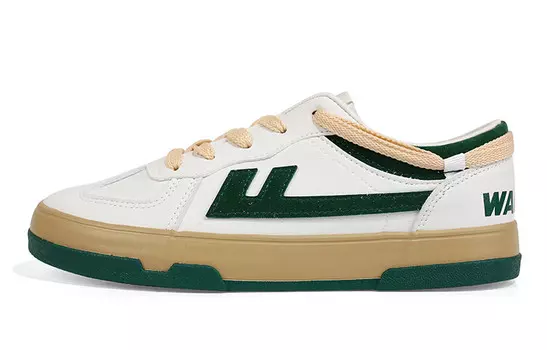 Кеды, скейтборд обувь женская низкая белый темно-зеленый Warrior