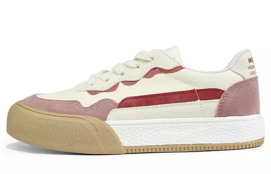 Кеды, скейтборд обувь женская низкая бежевая розово-красный Warrior