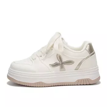 Кеды, скейтборд обувь женская низкая бежево-золотистая Binya