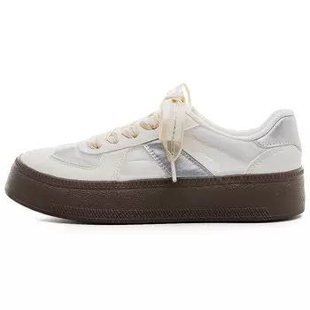 Кеды, скейтборд обувь женская низкая бежевый/серебристый Warrior