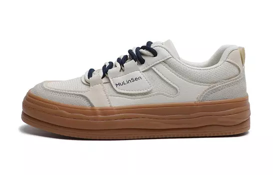 Кеды, скейтборд обувь женская низкая бежевый/синий Mulinsen