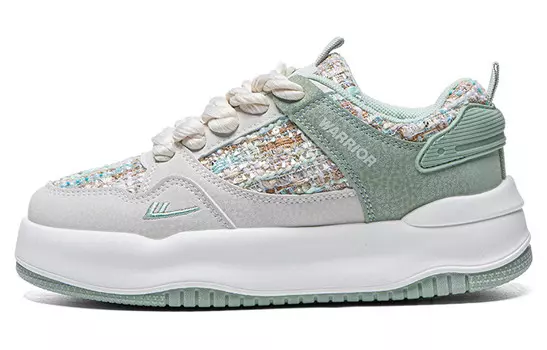 Кеды, скейтборд обувь женская низкая бежевый/зеленый Warrior