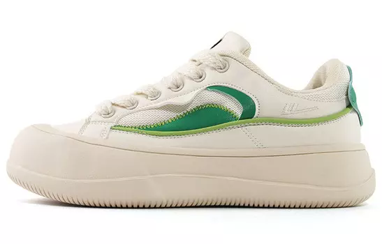 Кеды, скейтборд обувь женская низкая бежевый/зеленый Warrior