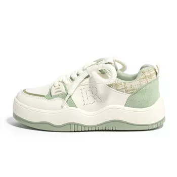 Кеды, скейтборд обувь женская низкая Humanism 1986, бежевый/зеленый