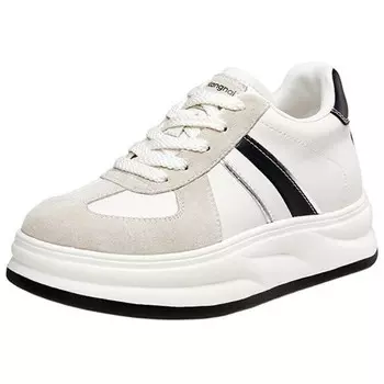 Кеды, скейтборд обувь женская низкая Kangnai, бежевый/черный