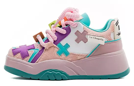 Кеды, скейтборд обувь женская низкая La Chapelle, розовый/белый/зеленый