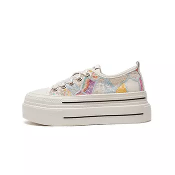 Кеды, скейтборд обувь женская низкая Lingpao, бежевый/розовый