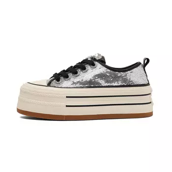 Кеды, скейтборд обувь женская низкая Mupple, серебряный