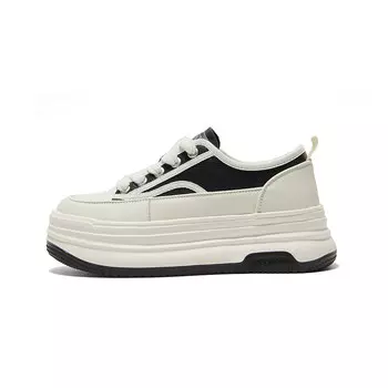 Кеды, скейтборд обувь женская низкая Pt'Son, бежевый/черный