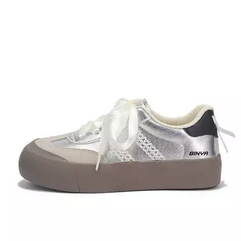 Кеды, скейтборд обувь женская низкая серебряный Binya, серебряный