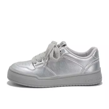 Кеды, скейтборд обувь женская низкая серебряный Binya, серебряный
