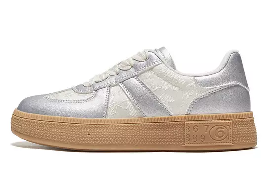 Кеды, скейтборд обувь женская низкая серебряный Feiyue, цвет Silver White