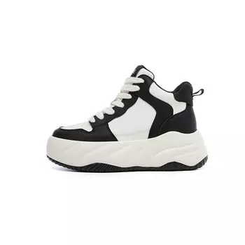 Кеды, скейтборд обувь женская средняя высота Daphne, бежевый/черный