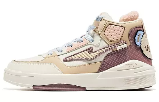 Кеды, скейтборд обувь женская высокая белый/коричневый/синий Erke