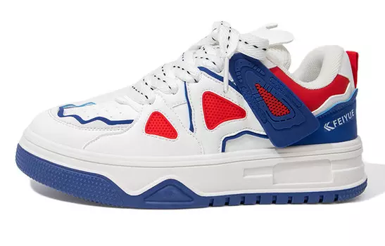 Кеды, скейтборд обувь женская высокая белый/королевская синий/красный Feiyue