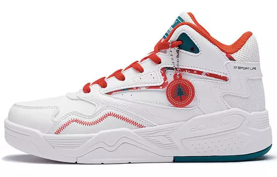 Кеды, скейтборд обувь женская высокая белый/зеленый/красный 361°